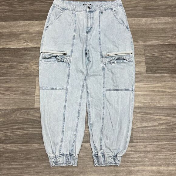 Hot Topic Pants - Y2K Hot‎ Topic Jogger Jeans Women 32x25 Curtain Rave Cyber Baggy HipHop Skate